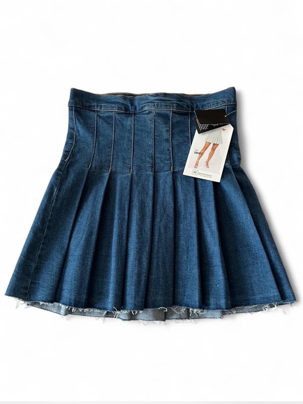 Celebrity Pink Dark Blue Denim Pleated Skater Skirt